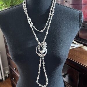 Grey/Silver Freshwater baroque Pearl endless rope Strand Necklace